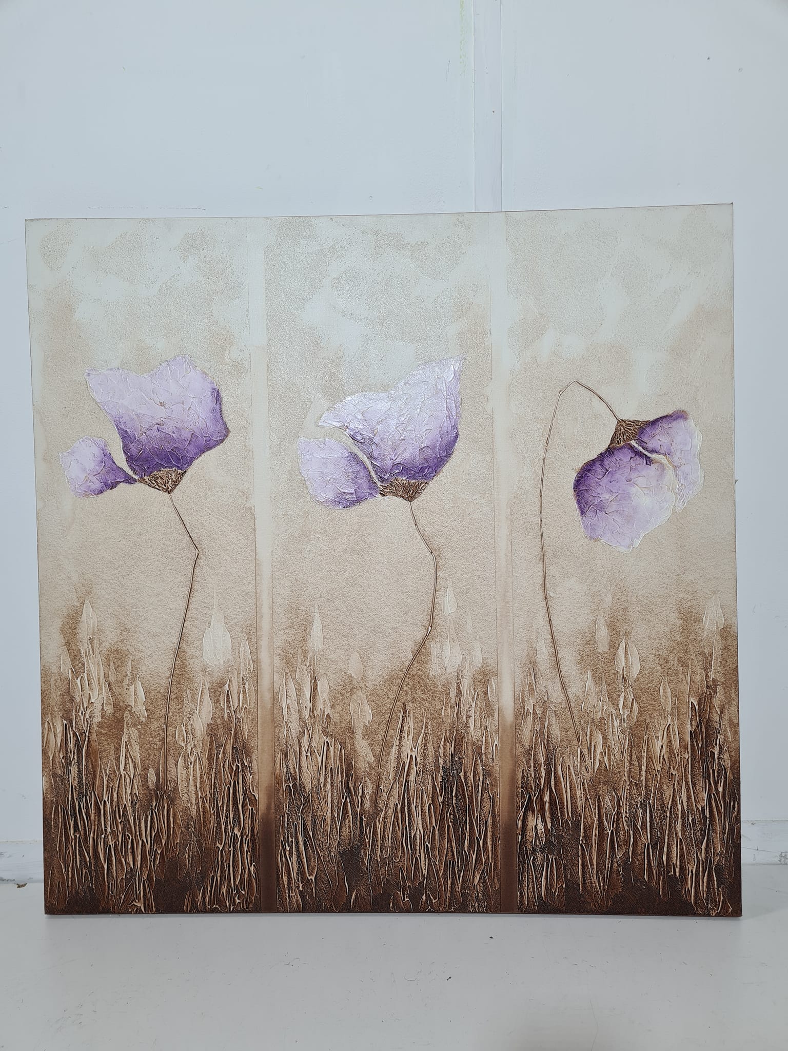 CUADRO / LIENZO (100X100) (3 AMAPOLAS VIOLETAS)