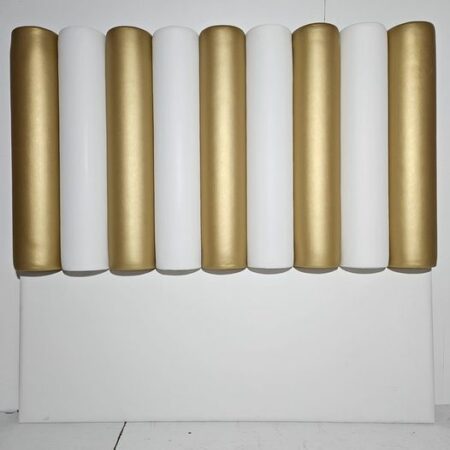 CABECERO TAPIZADO TUBOS MOD: MX81 (160CM X10X150) (BLANCO/ORO) *SALDOS FRANCO*25082