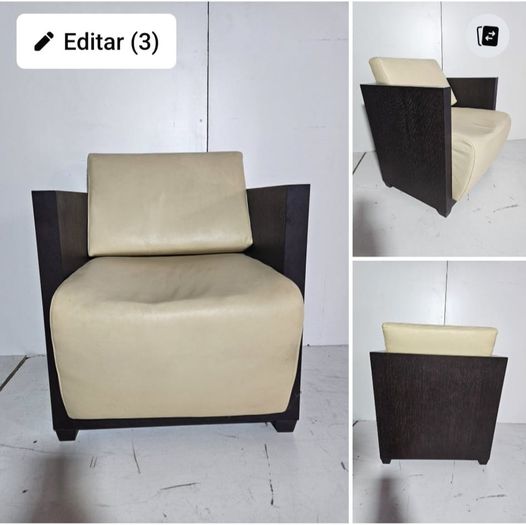 SILLON FIJO (MADERA TEKA NOGAL / TAPIZADO POLIPIEL BEIG)