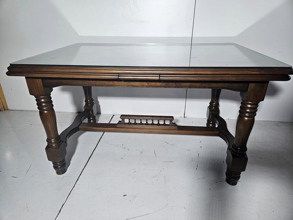 MESA COMEDOR + CRISTAL (140X90) (EXT 120CM) (80CM ALTO) (NOGAL OSC)