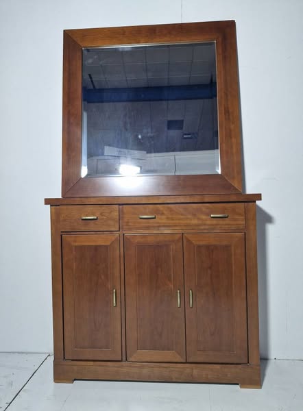 MUEBLE RECIBIDOR 3C 3P (96X26X86) + MARCO ESPEJO (90X90) (AVELLANA)