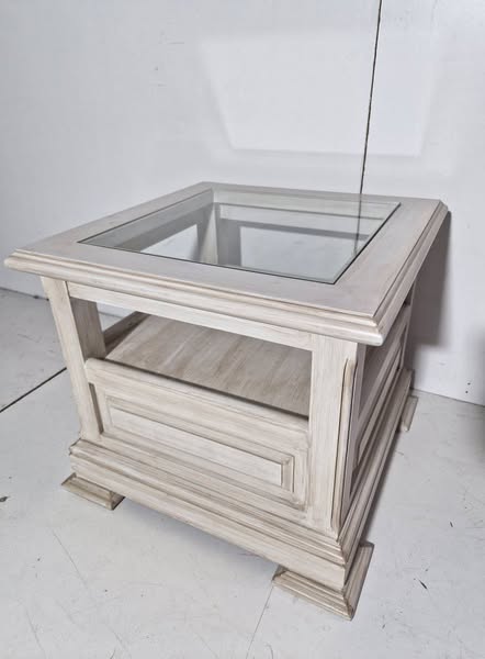 MESA CENTRO (60X60X52) (TAPA CRISTAL) (MADERA COLOR HUESO)