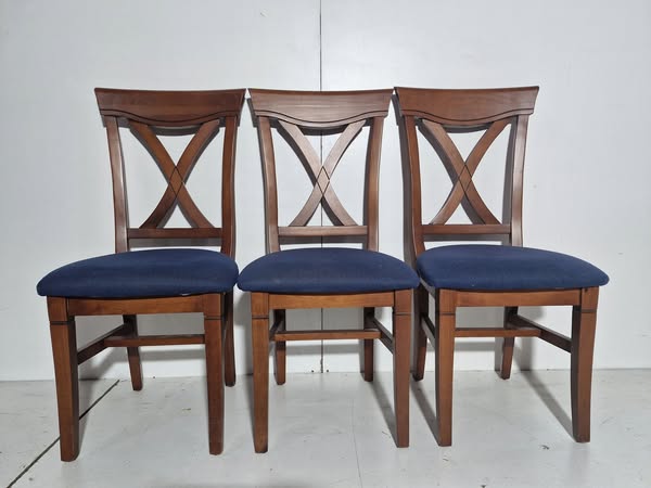 X3 SILLAS COMEDOR (NOGAL/TAPIZADO AZUL)