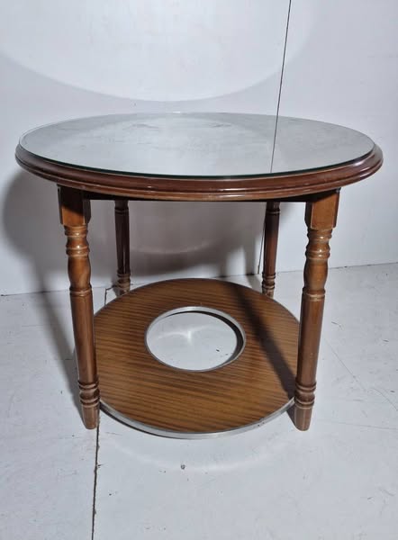 MESA COMEDOR / CAMILLA RED. (90CM) + CRISTAL + TARIMA (NOGAL)
