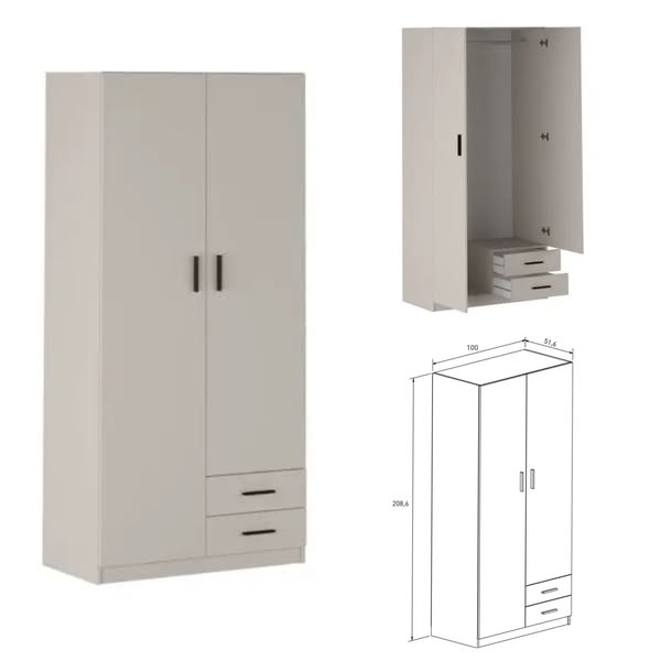 ARMARIO 2P 2C MOD: AURA 2025 (BEIG) (100X52X209) *NUEVO*