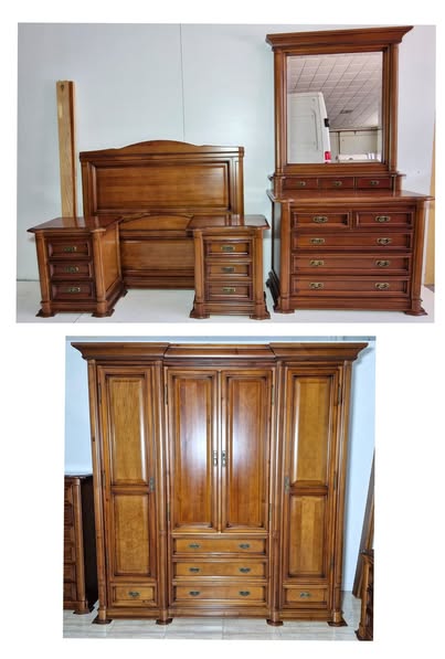 DORMITORIO MATRIMONIO + ARMARIO 4P 5C (210X60X220) (COMPLETO) (NOGAL CLARO)
