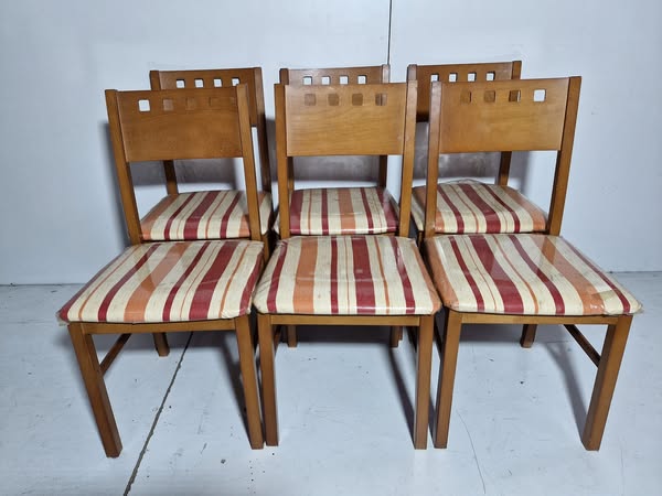 X6 SILLAS COMEDOR (CEREZO / TAPIZADO RAYAS)