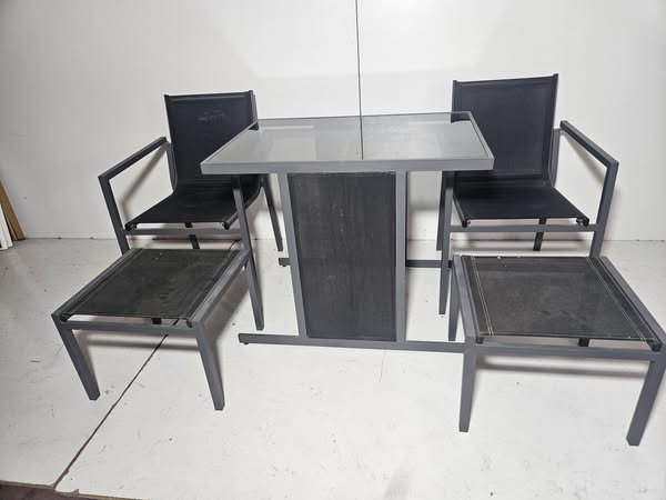 JUEGO DE TERRAZA (MESA + 2 SILLONES + REPOSA PIES) (ALUMINIO)