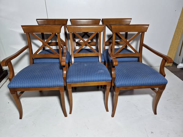 X6 SILLAS COMEDOR (2 SILLONES + 4 SILLAS) (AVELLANA / TAP. AZUL)