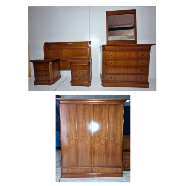 DORMITORIO MATRIMONIO + ARMARIO (185X65X215) (COMPLETO) (AVELLANA MACIZO)