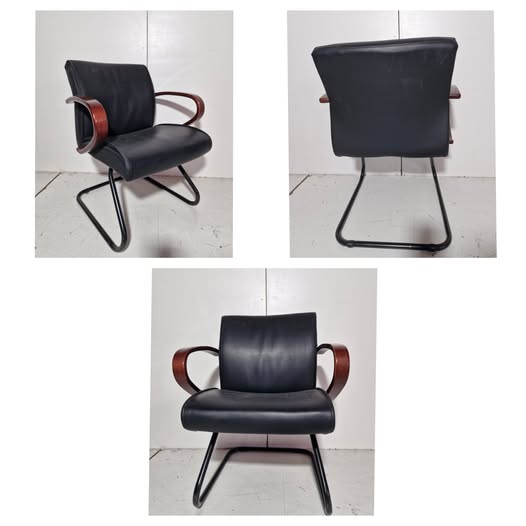SILLA / SILLON OFICINA (FIJO) (POLIPIEL NEGRO/ BRAZO NOGAL)