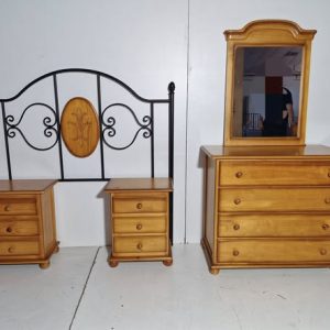 DORMITORIO MATRIMONIO (5 PIEZAS) (PINO) (SIN ARMARIO)
