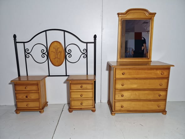 DORMITORIO MATRIMONIO (5 PIEZAS) (PINO) (SIN ARMARIO)