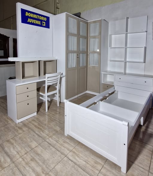 DORMITORIO JUVENIL + ARMARIO L (   X    X   X   )(BLANCO Y NUDE)