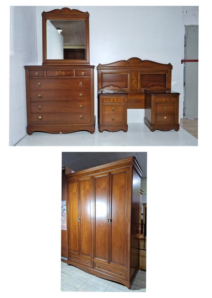 DORMITORIO MATRIMONIO + ARMARIO 4P 2C (175X68X235) (NOGAL)