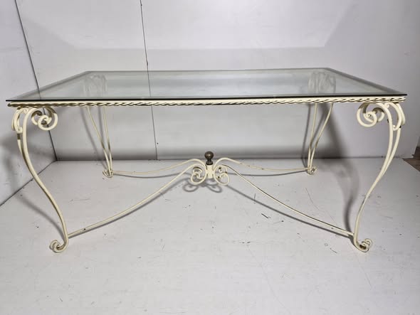 MESA COMEDOR (150X80) (76CM ALTO) (FORJA BEIG / TAPA DE CRISTAL)