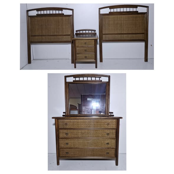 COMODA 4C + ESPEJO (90X45X180) (MADERA TEKA /RATAN)