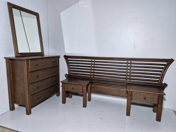 DORMITORIO MATRIMONIO (SIN ARMARIO) (MADERA TEKA/RATAN)