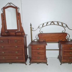 DORMITORIO MATRIMONIO (5 PIEZAS) (SIN ARMARIO) (PROVENZAL/FORJA) (NOGAL)