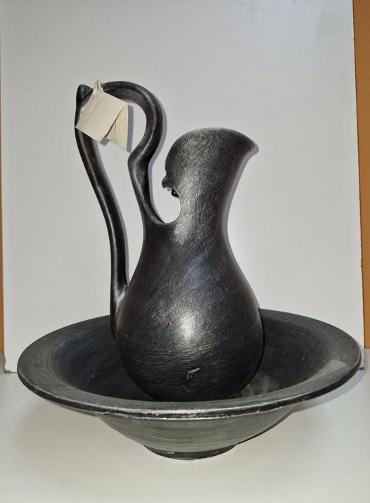 JUEGO DE PALANGANA + JARRA (37CM ALTO) (GRIS OSC)