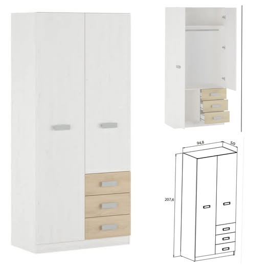 ARMARIO 2P 3C  (90X50X208) MOD: DONALD (ANDERSEN-PUCCINI)*NUEVO*