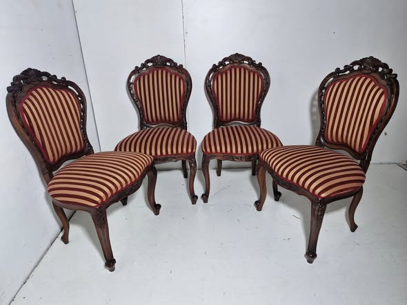 X4 SILLA COMEDOR (TALLADA) (TAP. LISTAS ROJAS/BEIG)