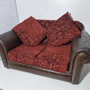 SOFA 2 PLAZAS (160X95X85) (POLIPIEL MARRON / TAPIZADO GRANATE)