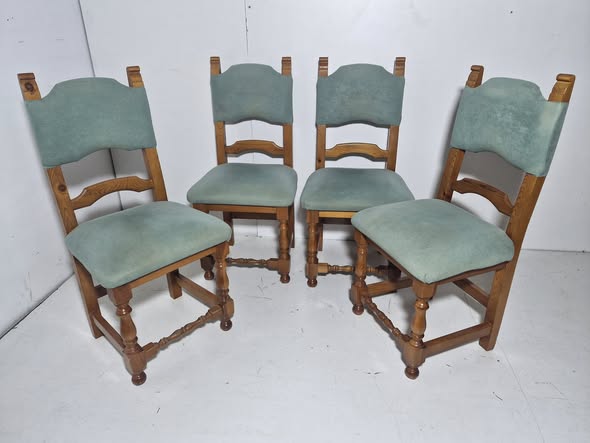 X4 SILLAS COMEDOR (MADERA/ TAPIZADO VERDE)