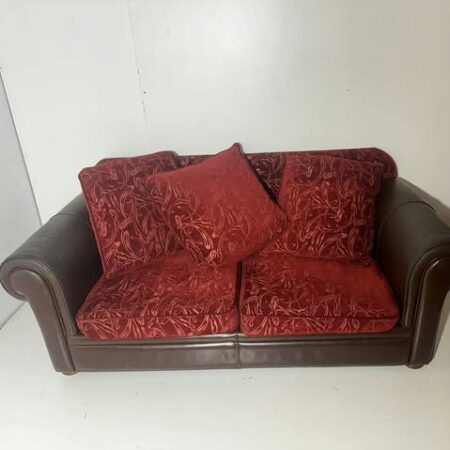 SOFA 3 PLAZAS (200X95X85) (POLIPIEL MARRON / TAPIZADO GRANATE)