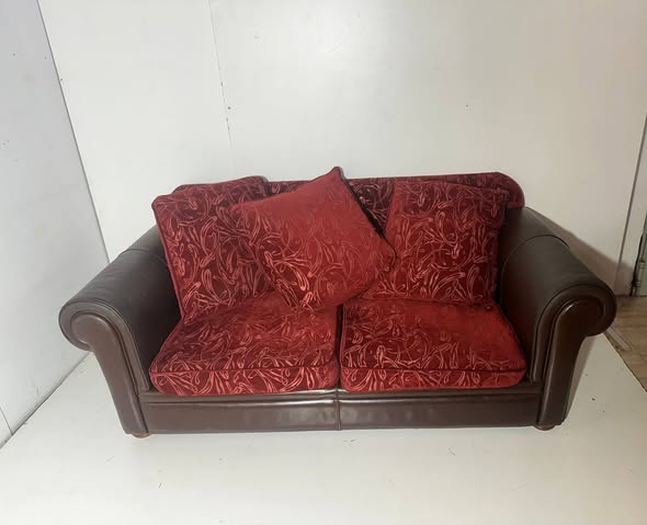 SOFA 3 PLAZAS (200X95X85) (POLIPIEL MARRON / TAPIZADO GRANATE)