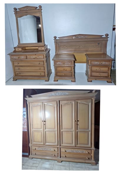 DORMITORIO MATRIMONIO + ARMARIO 4P 4C (210X60X220) (PROVENZAL GLASEADO) (COMPLETO)