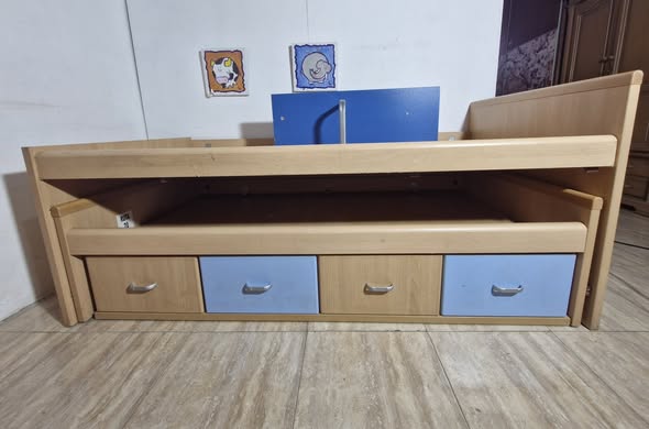 CAMA NIDO DOBLE (90CM) 4CAJONES + ESTANTERIA PARED (CEREZO/AZUL)