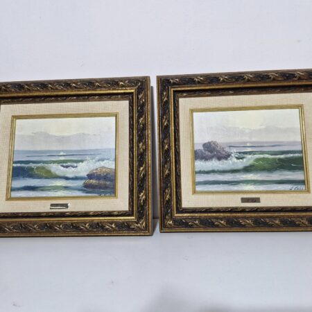 X2 CUADROS / MARCO DORADO (39X34) (PAISAJE MAR)
