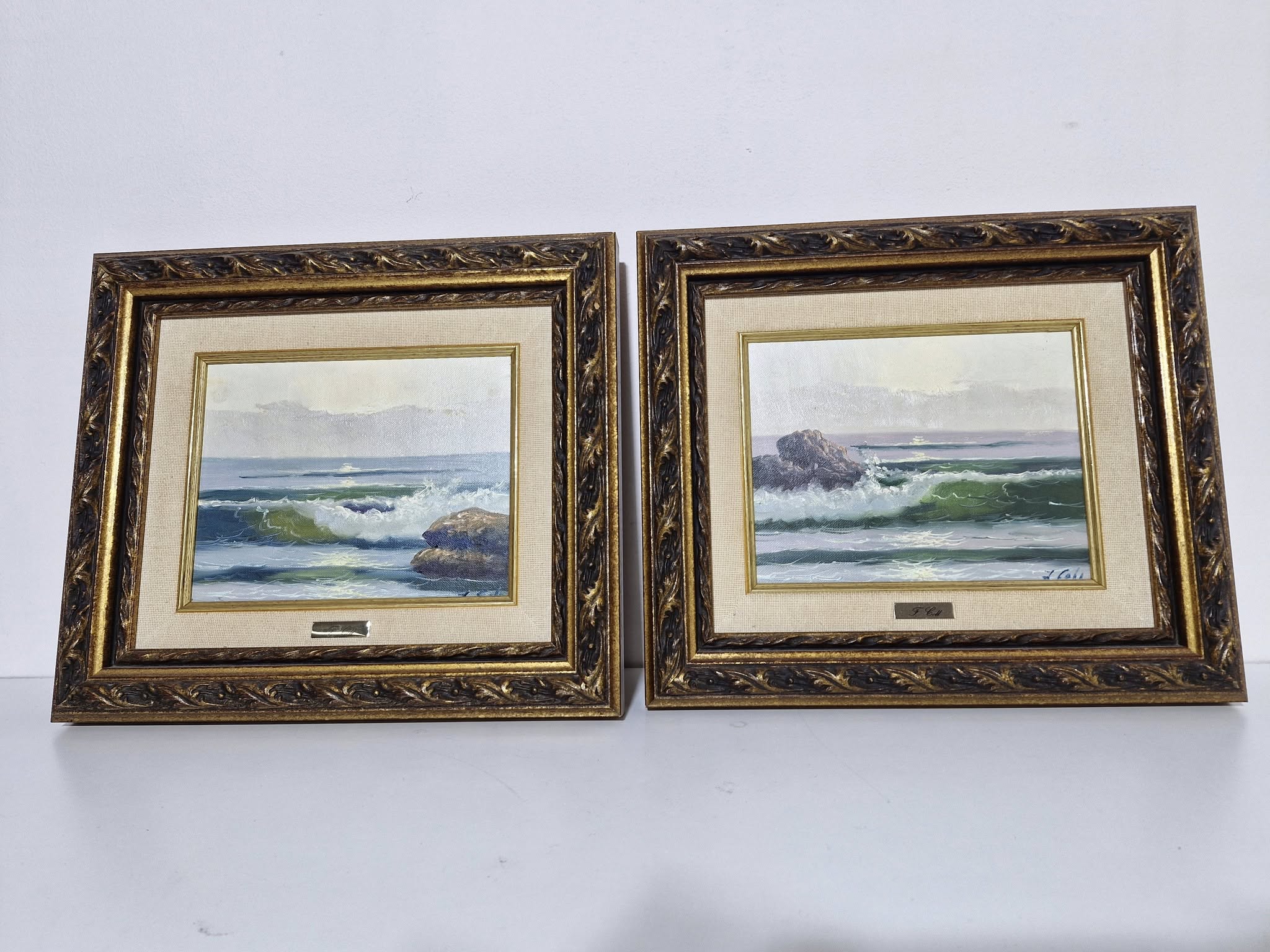 X2 CUADROS / MARCO DORADO (39X34) (PAISAJE MAR)