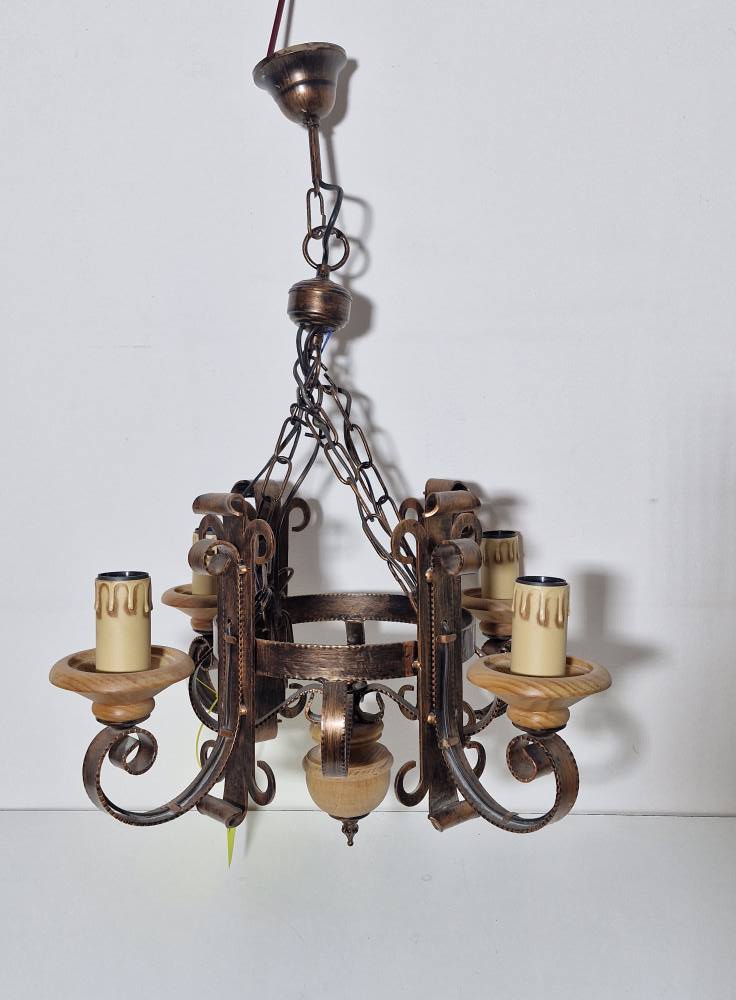 LAMPARA TECHO (FORJA MARRON / 4 VELAS)