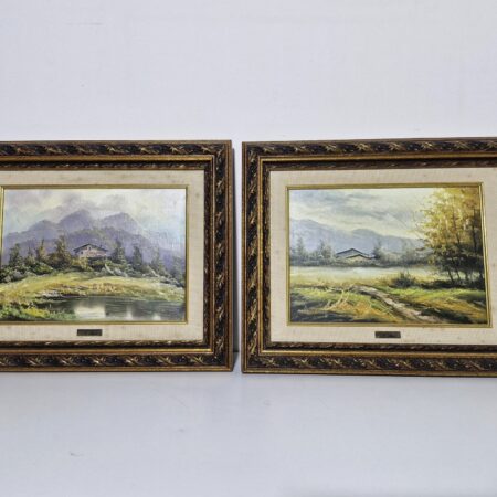 X2 CUADROS / MARCO DORADO (48X39) (PAISAJE BOSQQUE Y MONTAÑAS)