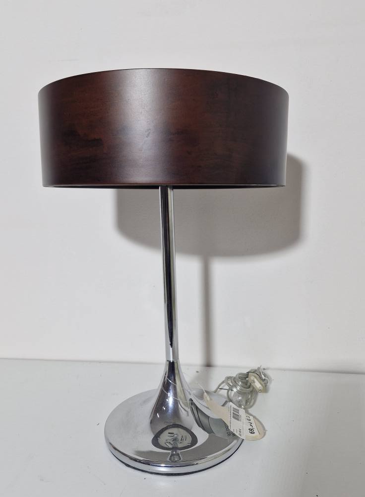 LAMPARA MESITA (TULIPA MADERA-PIE CROMO)