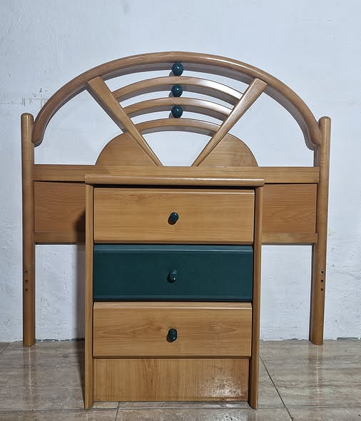 CABECERO 105CM + MESITA NOCHE 3C (46X38X62) (MELAMINA CEREZO / VERDE)