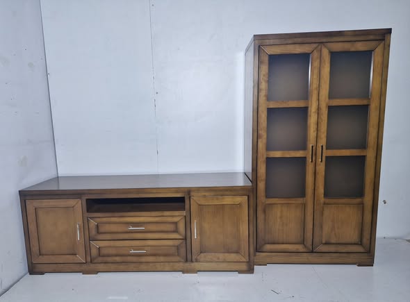 MUEBLE / MODULAR DE SALON (231CM) (BAJO TV  151X54X59+ VITRINA 80X40X150) (MIEL OSC)