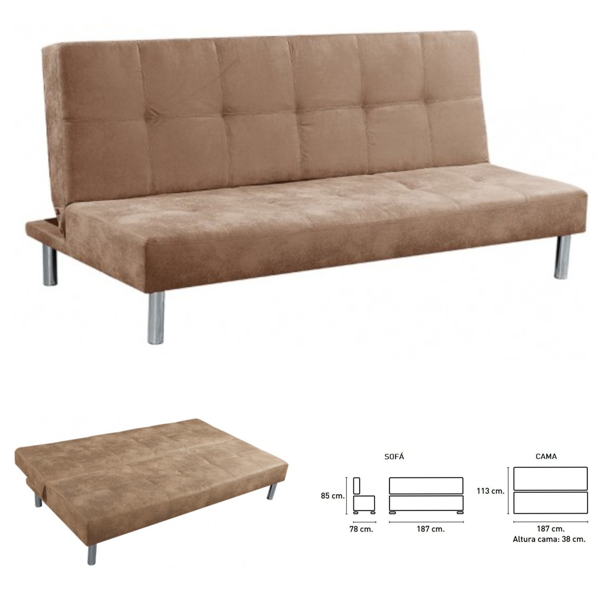 SOFA CAMA CLIC-CLAC MOD:BEISBOL (PIEDRA) (CAMA 113X187X38)*NUEVO*