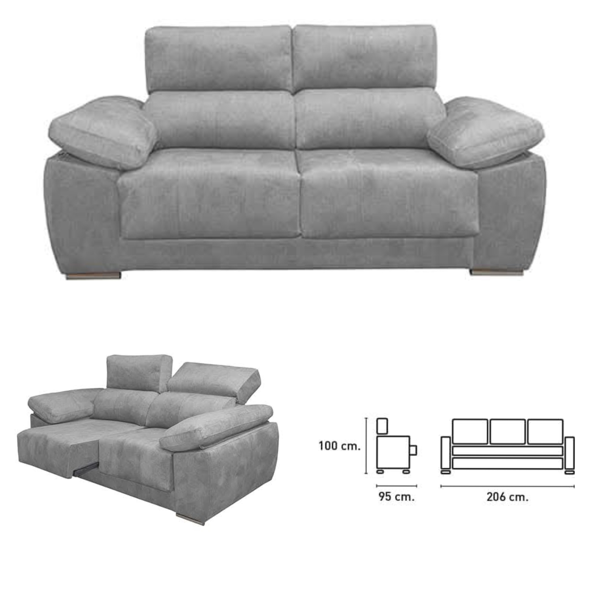 SOFA 3PLAZAS MOD:MONTBLANC (COLOR:EDI PLATA) *NUEVO*