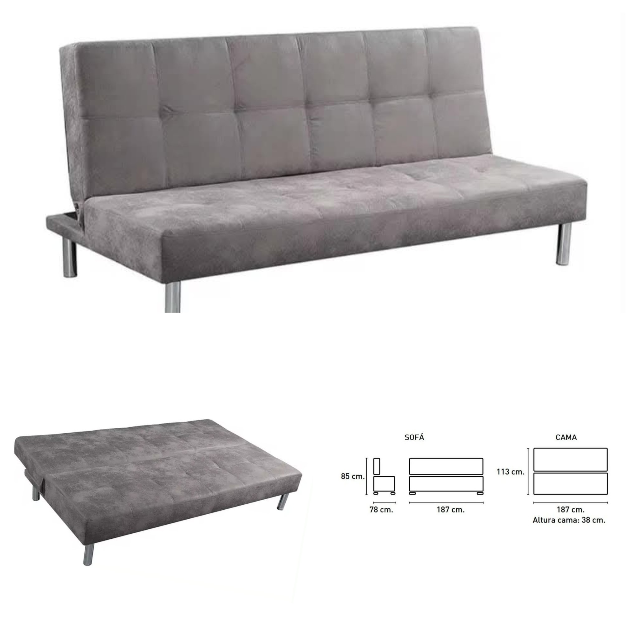 SOFA CAMA CLIC-CLAC MOD:BEISBOL (CEMENTO) (CAMA 113X187X38)*NUEVO*