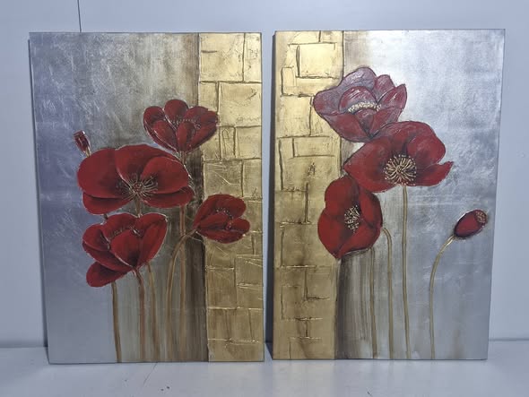 X2 CUADROS (60X90) (AMAPOLA / TONO DORADO Y PLATA)