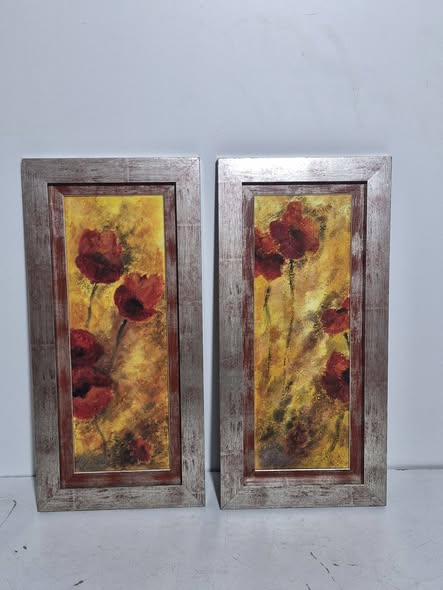 X2 CUADROS (32X67) (AMAPOLAS / MARCO PLATA)