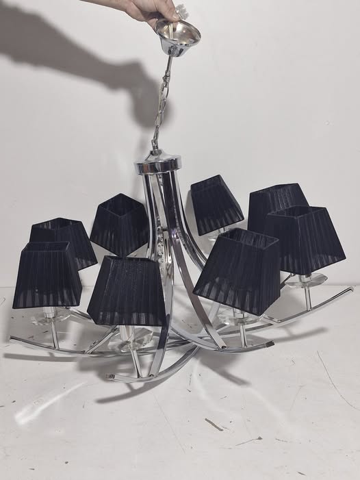 LAMPARA TECHO (8 BRAZOS + TULIPA NEGRA) (CROMO)