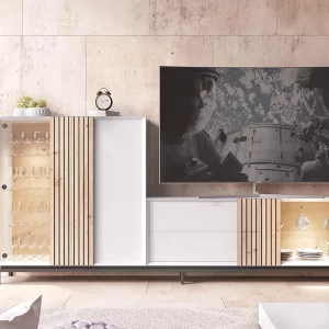 MODULAR SALON MOD: NATURA08 (300CM) (BLANCO / ROBLE AMAZONAS) *SALDOS FRANCO*
