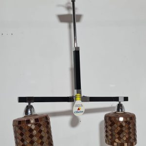 LAMPARA TECHO (NEGRA / 2 TULIPA VIDRIERA TONOS MARRONES)
