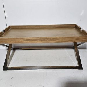 MESA CENTRO (100X60) (40CMA ALTO) (ROBLE / PATAS CROMO)