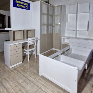 DORMITORIO JUVENIL + ARMARIO L (150X53X245)(BLANCO Y NUDE)