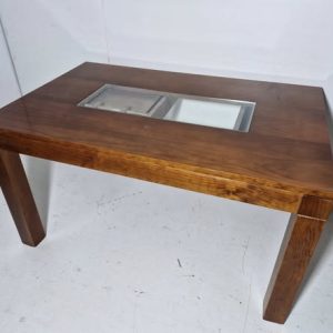 MESA COMEDOR (140X90) (EXT +50CM) (76CM ALTO) (AVELLANA / 1 CRISTAL)